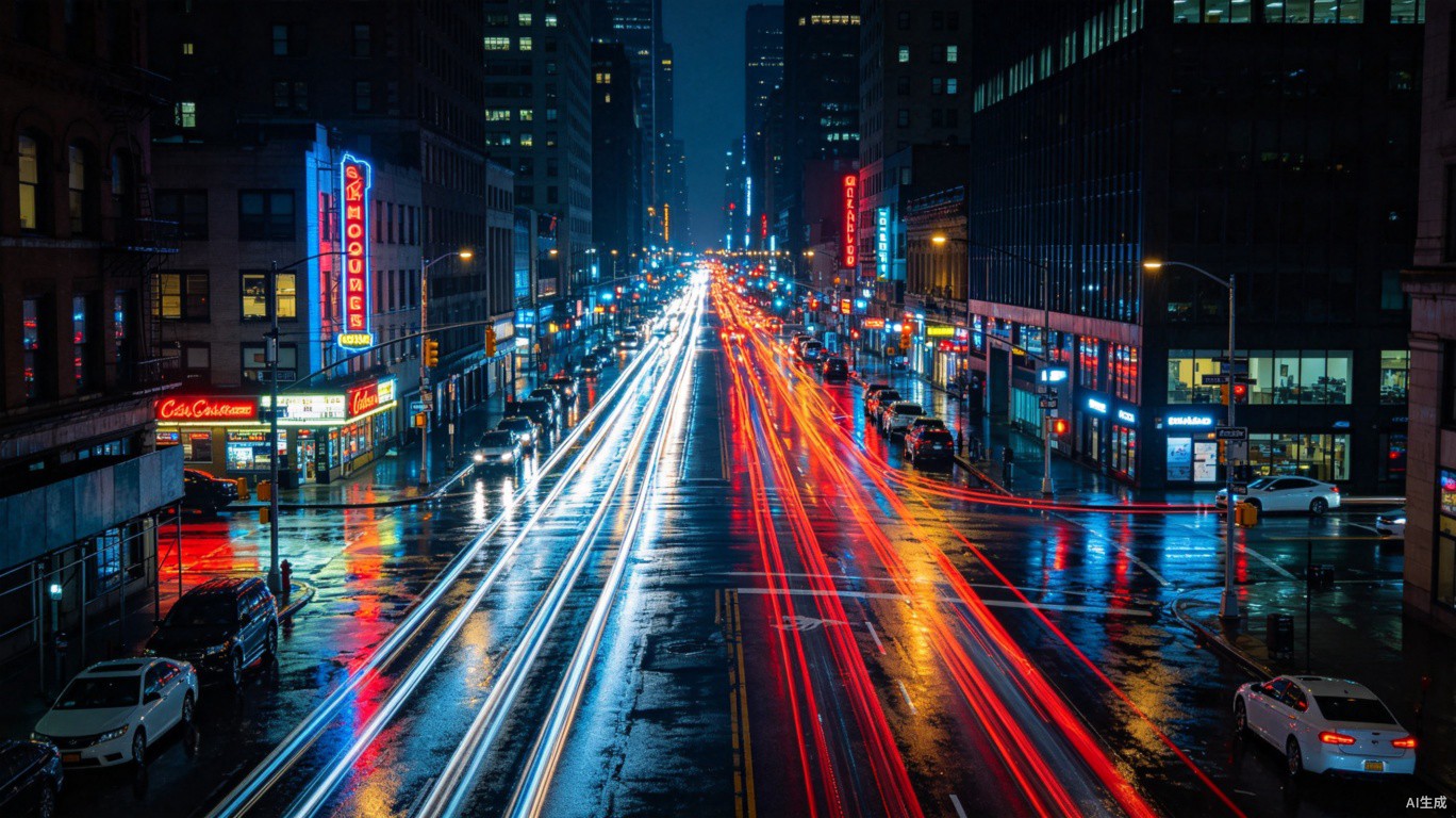 城市夜景长曝光车流光轨效果