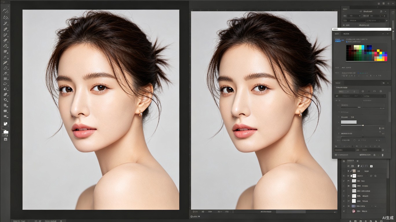 Photoshop专业磨皮教程：频率分离与中性灰双技法详解